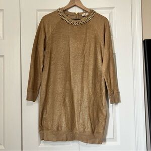 Michael Kors Gold Long Sleeve Dress with Chain Detail